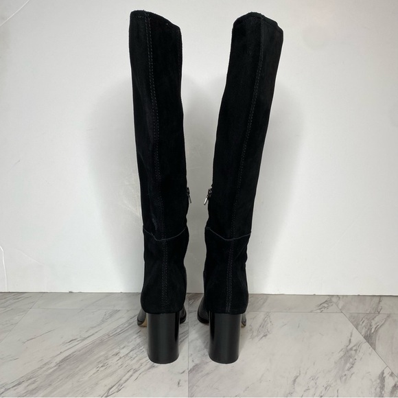 Dolce Vita Fynn Black Suede Crocodile Embossed Leather Heeled Tall Boot 7 1/2 - Picture 3 of 15